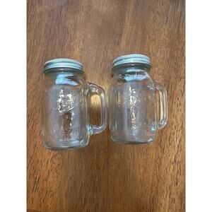 Set of 2 Ball Mason Jar Mug Salt & Pepper Shakers Glass Rustic Farmhouse Decor